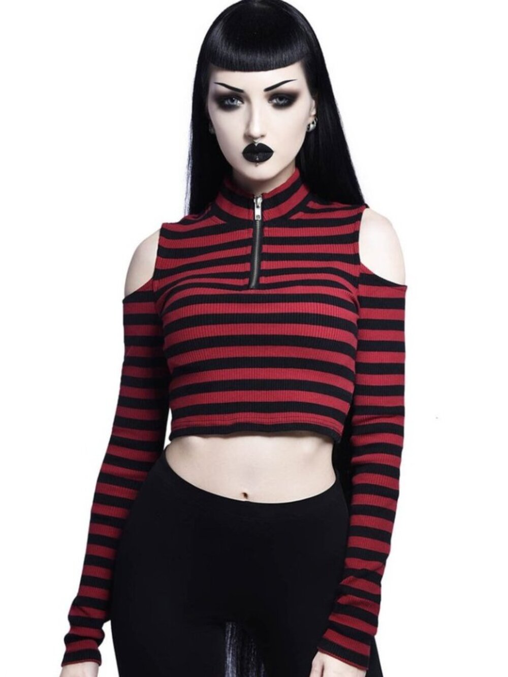 KILLSTAR Phoebe Long Sleeve Zip Crop Top Red 4X